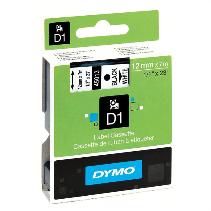 Dymo D1 Yedek Şerit 12 mm x 7 m - Beyaz / Siyah resmi
