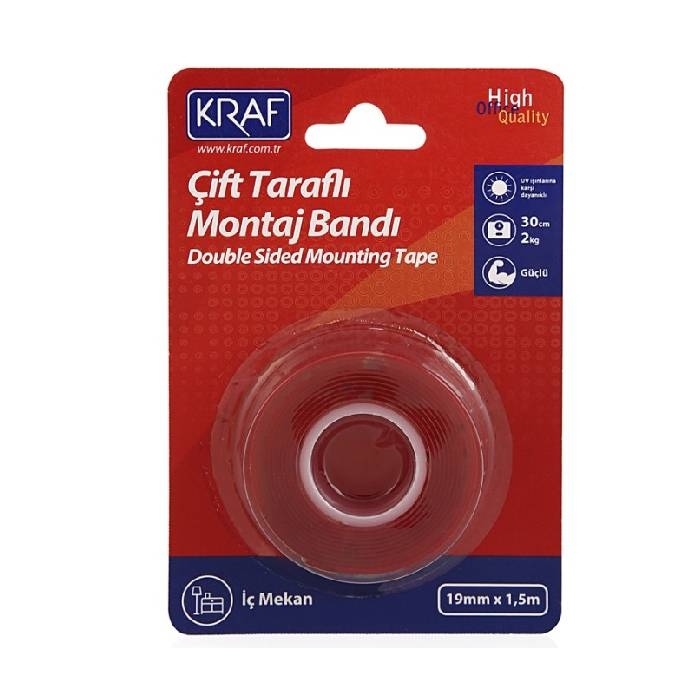 Kraf Çift Taraflı Montaj Bandı 19mmx1,5m 2530G resmi Kraf Çift Taraflı Montaj Bandı 19mmx1,5m 2530G resmi